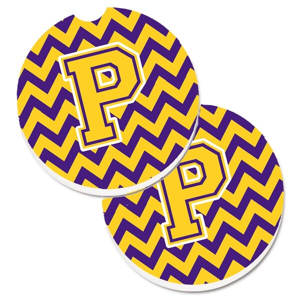 Carolines Treasures Letter P Chevron Purple and Gold Set of 2 Cup Holder Car Coaster CJ1041-PCARC - main